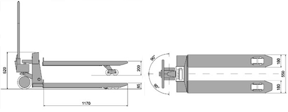 Dimensioni del transpallet pesatore PCE-PW 2000.