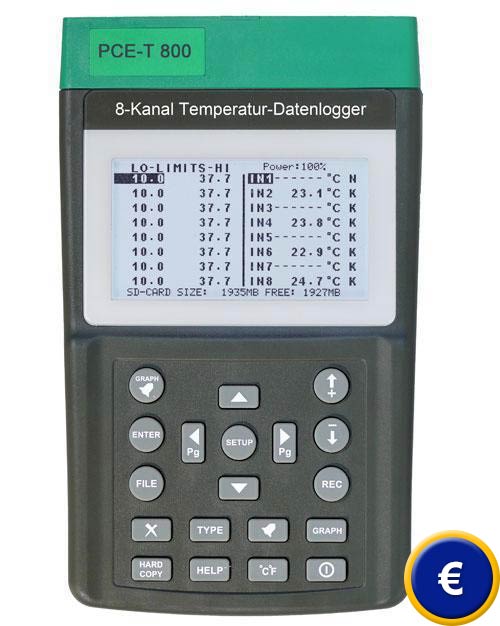 Termometro a contatto PCE-T 800 di 8 canali