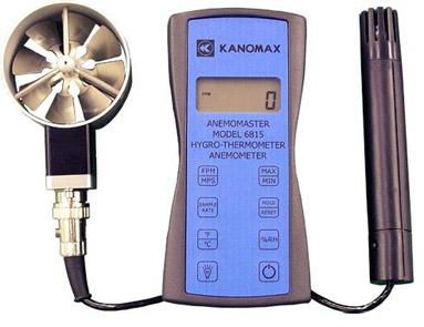 Anemometro della serie KM (modello 6815) con sonda esterna a ventola e sensore esterno per la misurazione della umidità relativa e temperatura dell'aria inclusa nella spedizione di questo modello.