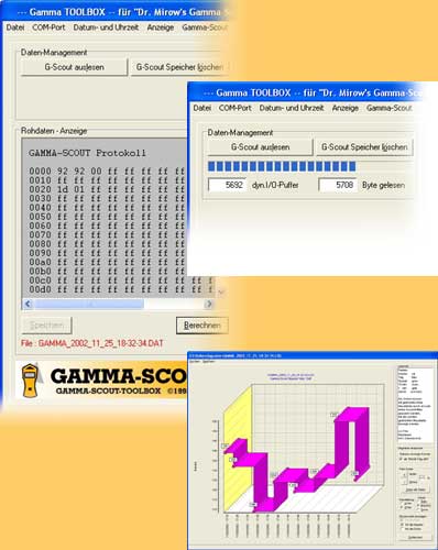 Display del software del contatore geiger Gamma-Scout.