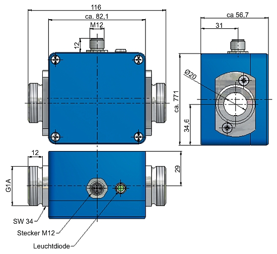 Dimensioni del flussimetro elettromagnetico VMI 20