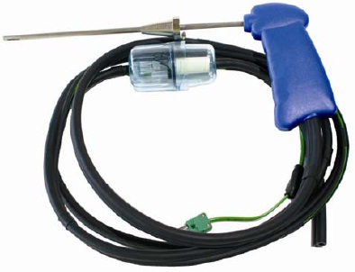 In questa immagine si può vedere la sonda da gas con filtro per acqua incluso nella spedizione del misuratore di combustione Sprint V