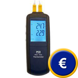 Misuratore di temperatura a contatto a 2 canali PCE-T312 per termo elementi tipo K.