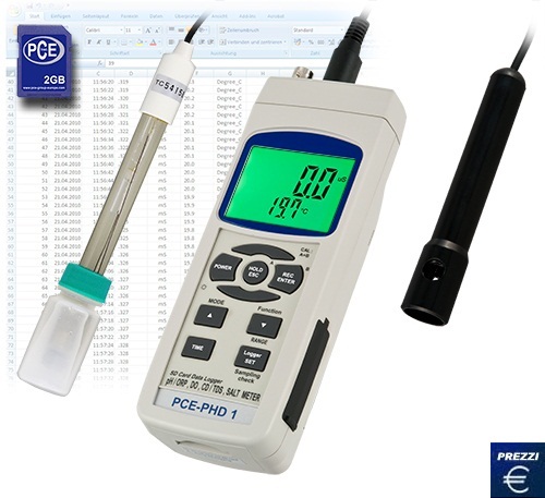 Il pH-metro PCE-PHD 1 con scheda SD fino a 16 GB