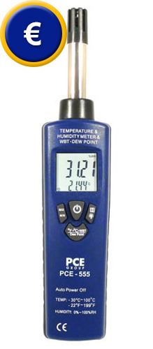 Psicrometro PCE-555 formato tascabile per misurare l'umidit� in loco.