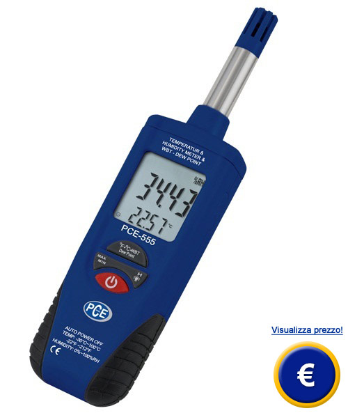 Psicrometro PCE-555 formato tascabile per misurare l'umidit� in loco.