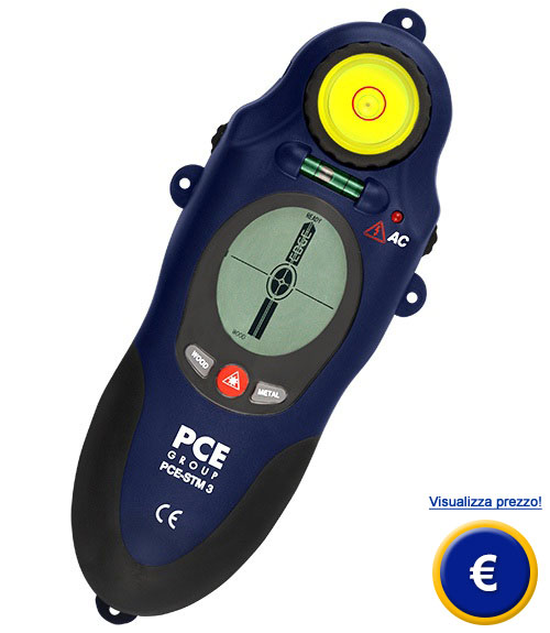 Scanner multifunzione per pareti PCE-STM 3 per rilevare legno, metallo, rame, ferro e conduttori elettrici