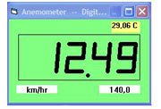 Il software dell'anemometro mostra i valori in cifre.