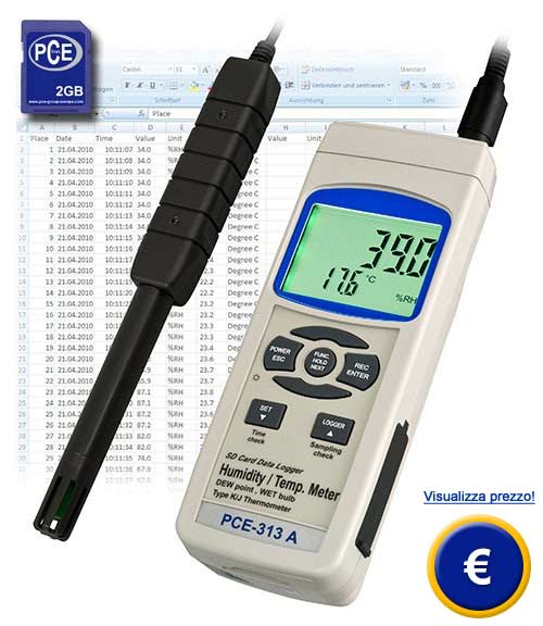 Termoigrometro PCE-313A con memoria interna attraverso scheda SD (1 a 16 GB)