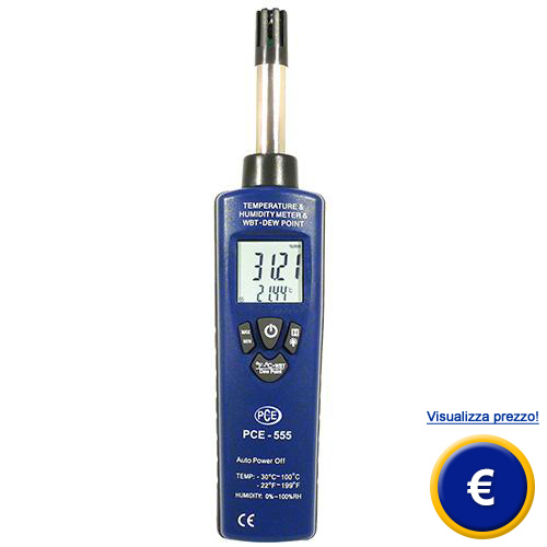 Termoigrometro PCE-555 formato tascabile per misurare l'umidit� in loco.