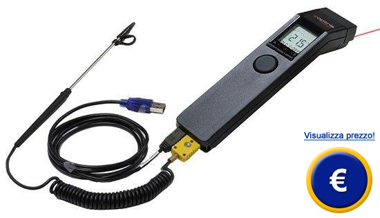 Termometro a infrarossi portatile MS-Pro per misurare la temperatura con o senza contatto.