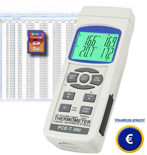 Questo termometro digitale PCE-T390 è ideale per registrazione di lunga durata in differenti luoghi di misurazione.