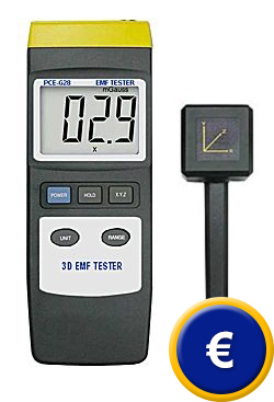 Teslametro PCE-G28 per misurare nei trasformatori e valutare campi magnetici originati da monitor di computer, televisori, impianti elettrici industriali (separatori magnetici, elettromotori...).