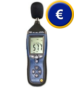 Tester di suono PCE-322 A con immagazzinamento di dati interno, RS232- porto serie e software.