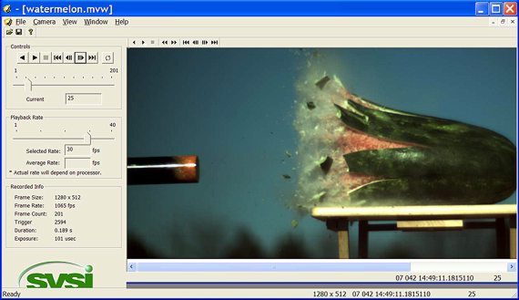 Estratto del software della video camera ad alta velocità "StreamView LR".