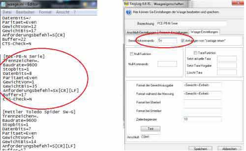 Connessione della bilancia per scuola e didattica USB della serie PCE-PB N al software  di GePard / EasyLog / DHL.