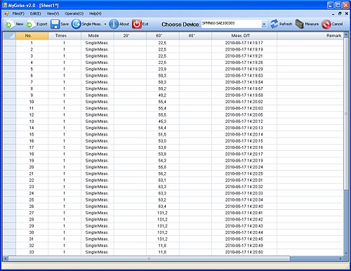 Immagine del software del glossmetro PCE-GM 60