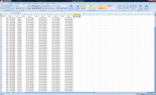 Dati in formato Excel del termometro multicanale PCE-T390
