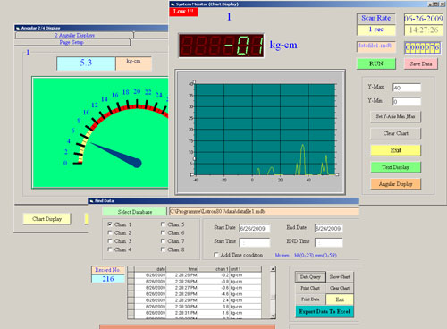 Qui può vedere una parte del software opzionale del misuratore di torsione PCE-TM 80 (selezione di differenti funzioni per la sua valutazione)