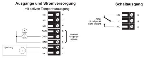 Qui pu vedere le possibili connessioni del tyrasduttore di umidit e temperatura EE 23