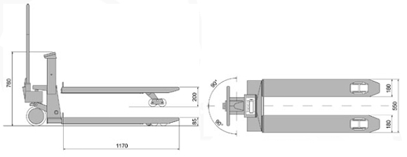 Dimensioni del transpallet pesatore